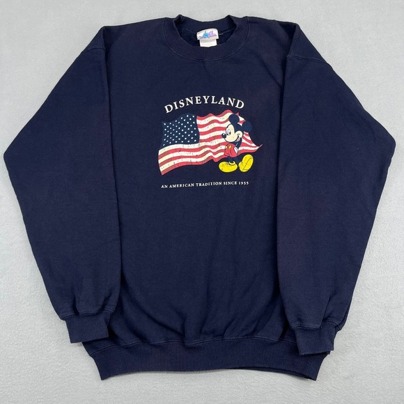 Disney Other - Disneyland Mickey Mouse American Flag Navy Blue Sweatshirt Mens Medium USA Made